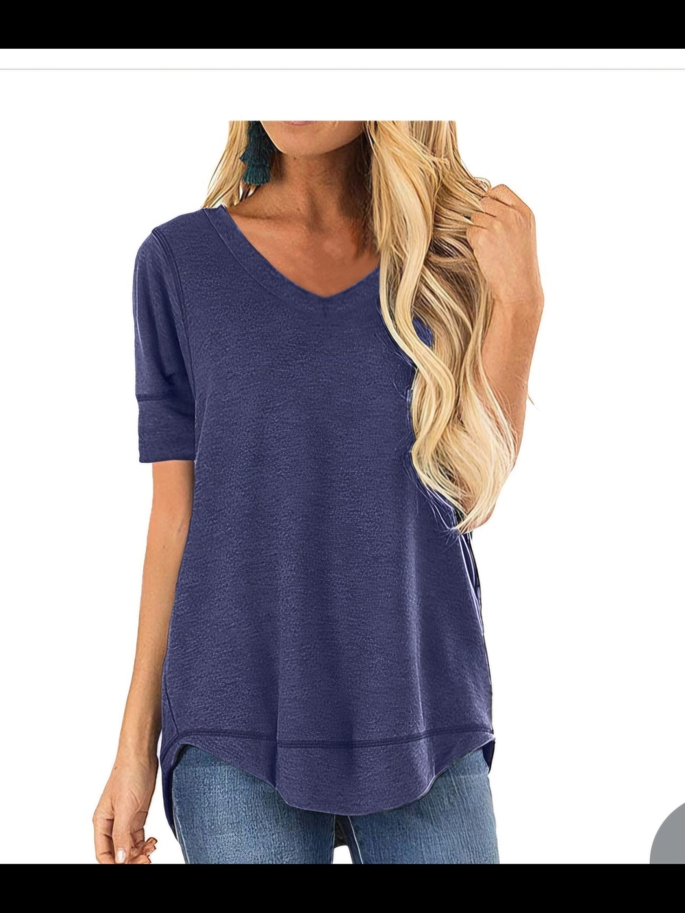 Classic V-Neck Short Sleeve Top in Navy